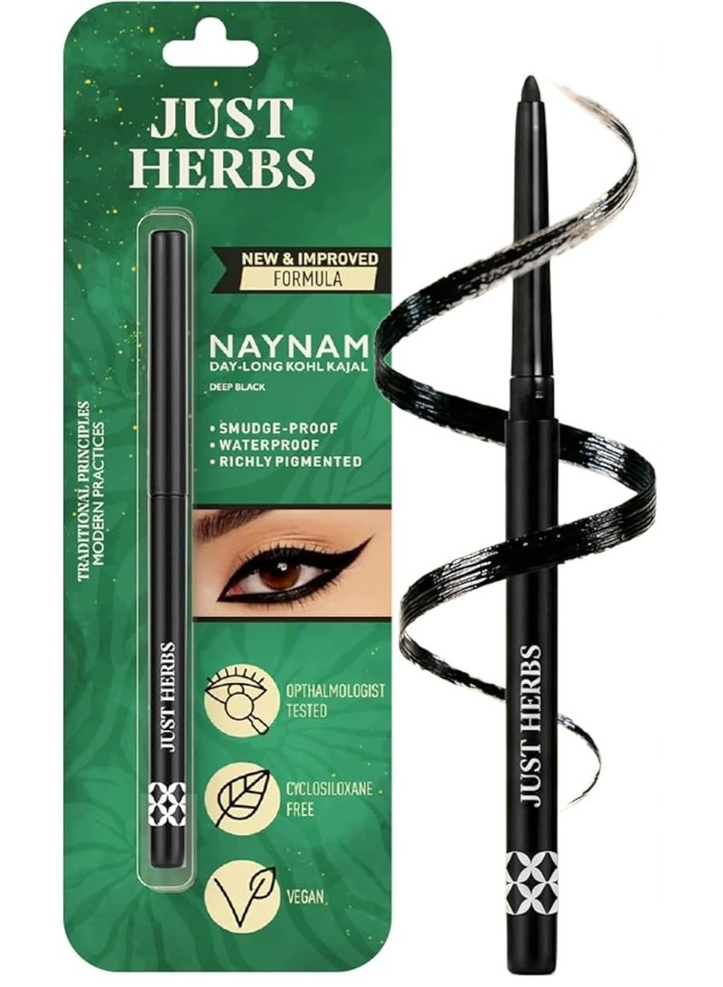 Just Herbs Retractable 2 in 1 Herbal Eyeliner + Matte Kajal with Almond Oil & Vitamin E, 11 Hour Stay, Singlestroke, Smudgeproof & Fadeproof - Deep Black 0.3g (Pack of 2) - Image 2