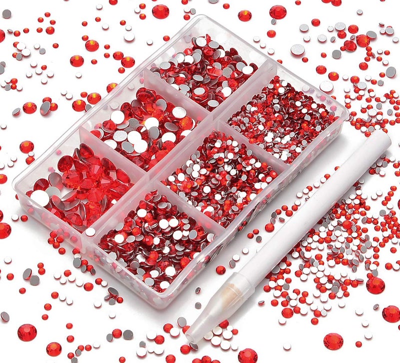AD Beads 4300 Pieces Flat Back Nail Art Rhinestones Round Beads 6 Sizes 265mm with Storage Organizer BoxRhinestones Picking Pen for Nail Art Phone Decorations Crafts DIY Red - Image 3