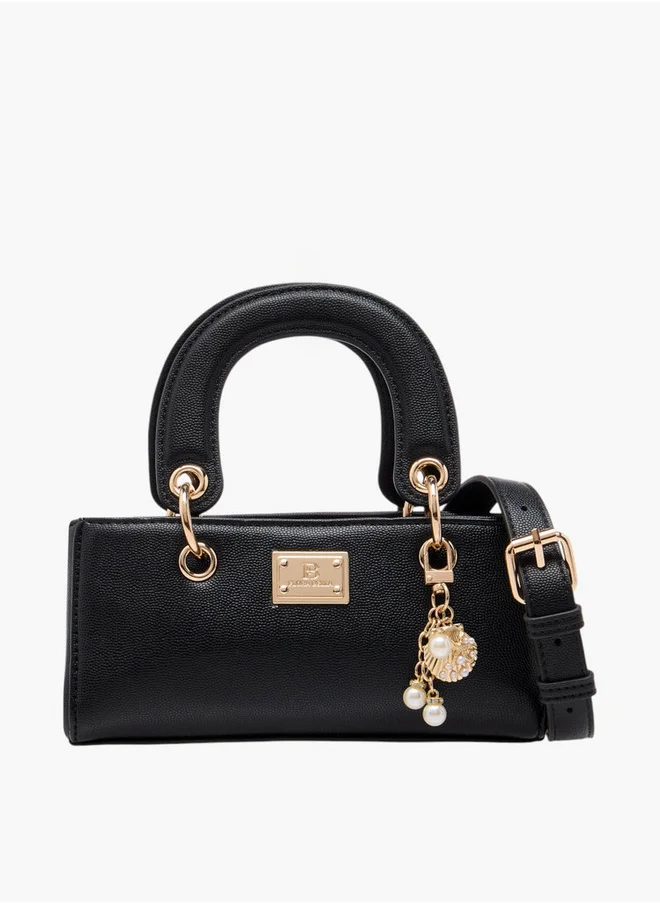 Flora Bella By Shoexpress Textured Crossbody Bag with Detachable Strap and Charm Detail
