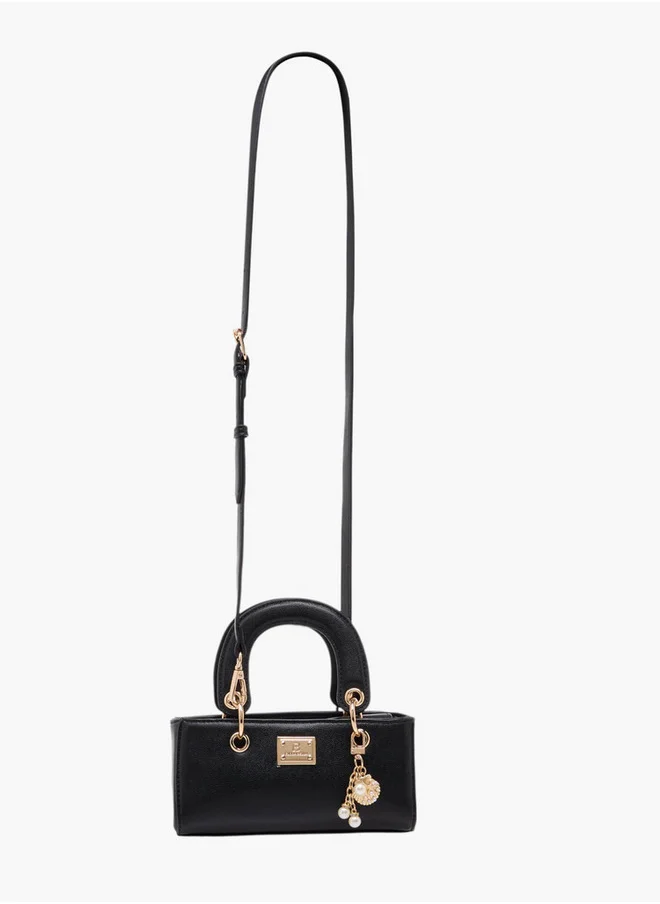 Flora Bella By Shoexpress Textured Crossbody Bag with Detachable Strap and Charm Detail
