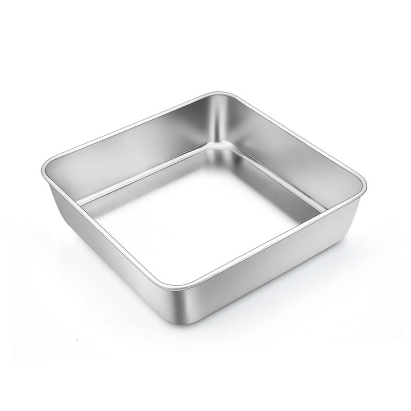 TeamFar TeamFar Square Cake Pan 6 Inch Stainless Steel Mini Square Baking Pan for Cake Brownie Healthy  Sturdy One Piece Design  Smooth Edge Dishwasher Safe  Easy Clean