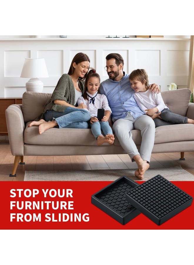 Ezprotekt Non Slip Furniture Coasters - 2” Non Skid Furniture Pads for Hardwoods Floors, 12 PCS Square Rubber Furniture Caster Cups, Anti Slide Furniture Feet Floor Protectors for Bed Couch Chair Desk (Black) - Image 2