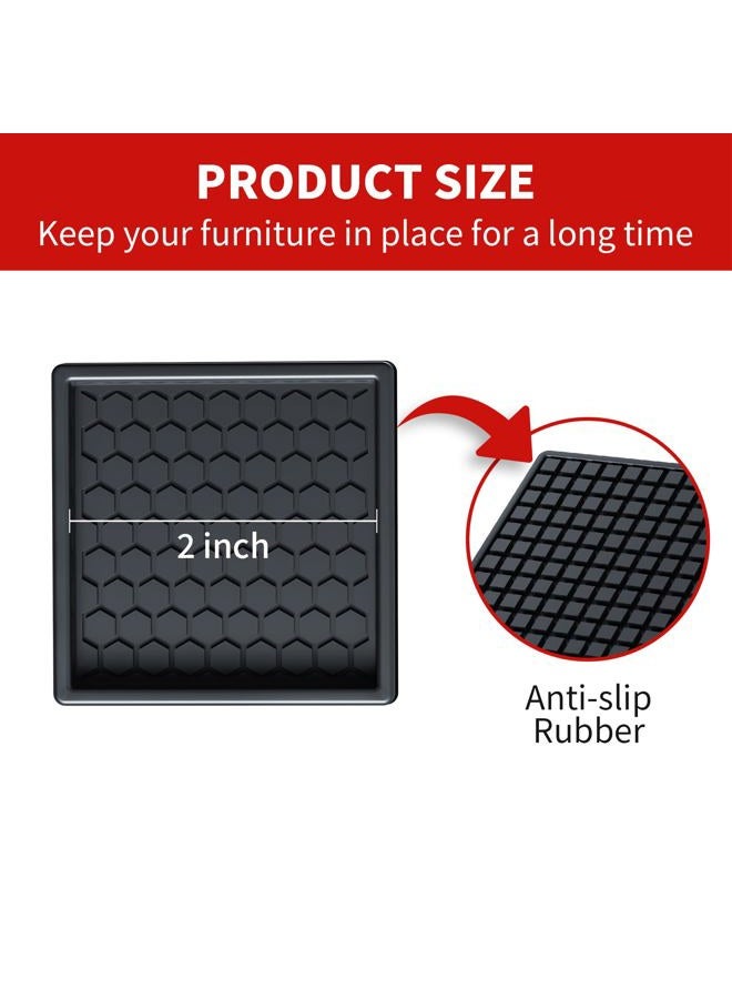 Ezprotekt Non Slip Furniture Coasters - 2” Non Skid Furniture Pads for Hardwoods Floors, 12 PCS Square Rubber Furniture Caster Cups, Anti Slide Furniture Feet Floor Protectors for Bed Couch Chair Desk (Black) - Image 3