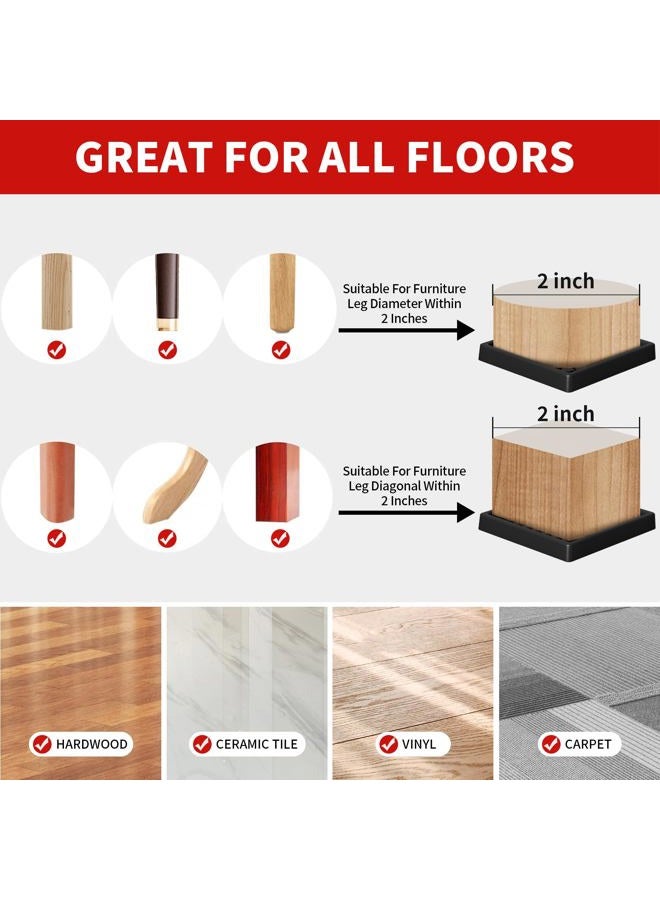 Ezprotekt Non Slip Furniture Coasters - 2” Non Skid Furniture Pads for Hardwoods Floors, 12 PCS Square Rubber Furniture Caster Cups, Anti Slide Furniture Feet Floor Protectors for Bed Couch Chair Desk (Black) - Image 4