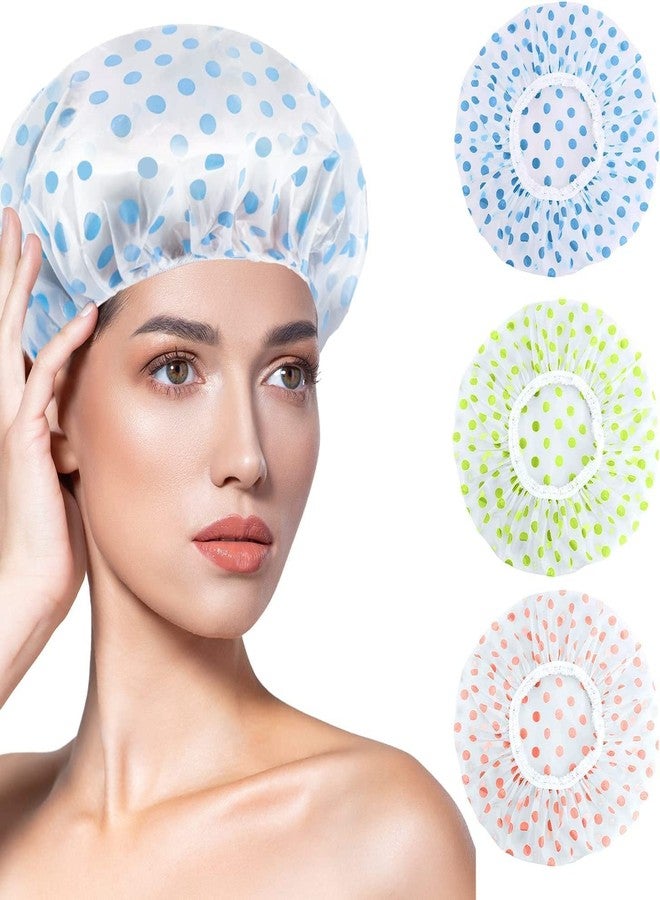 CLICKSY Dotted Printed Reusable Shower Cap for Men and Women Stylish and Waterproof Hair Protection with Elastic Band for a Luxurious and Hassle-Free Shower Experience (3 Pieces) - Image 2