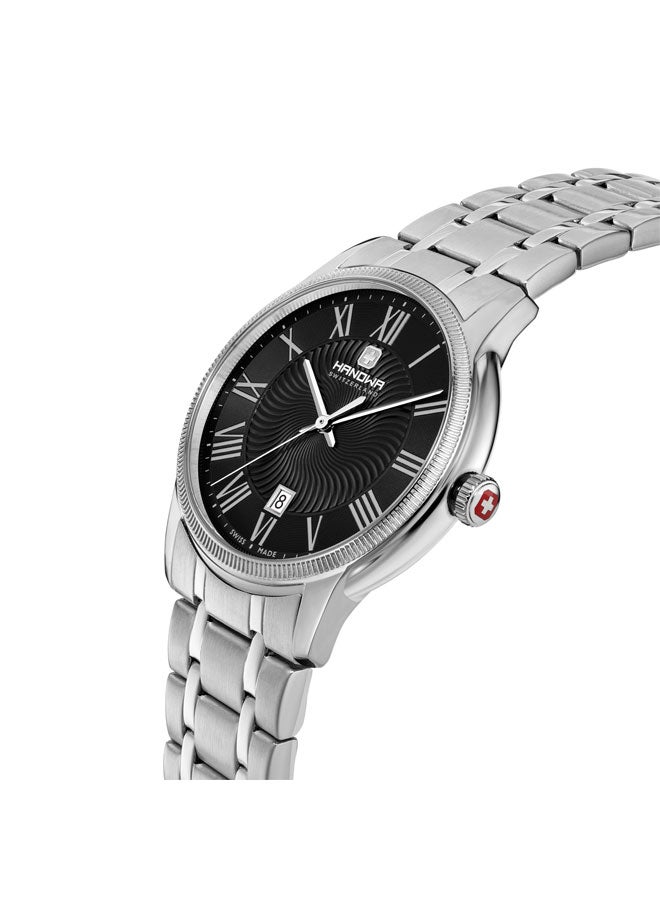 Hanowa Salvan 44mm Black Dial Stainless Steel Bracelet Watch for Men  - Image 2