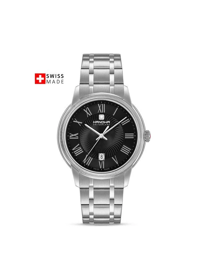 Salvan Black Dial Silver Stainless Steel Bracelet Analog Watch for Men 44mm