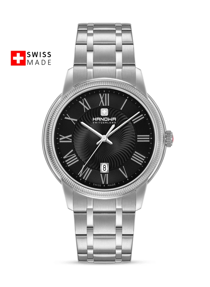 Hanowa Salvan Black Dial Stainless Steel Bracelet Analog Watch for Men, 44mm