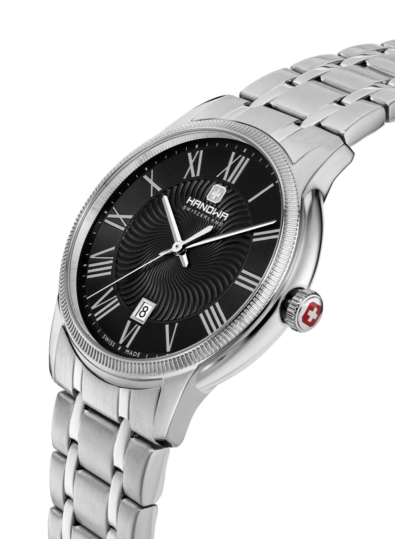 Hanowa Salvan Black Dial Stainless Steel Bracelet Analog Watch for Men, 44mm