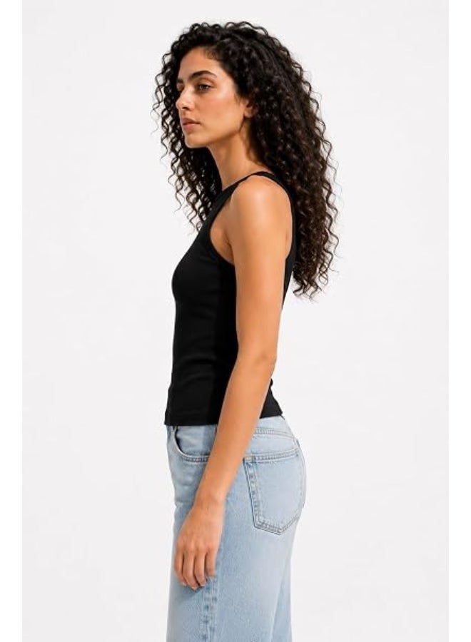 Nileton Women's Basic Ribbed Knit - Cotton Boat Neck Tank Top - Slim Fit Sleeveless Stretchy Fitted Casual Everyday Tank - Image 4