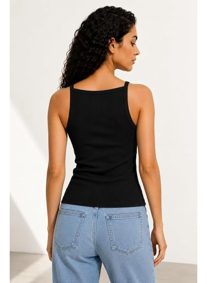 Nileton Women's Basic Ribbed Knit - Cotton Boat Neck Tank Top - Slim Fit Sleeveless Stretchy Fitted Casual Everyday Tank - Image 3
