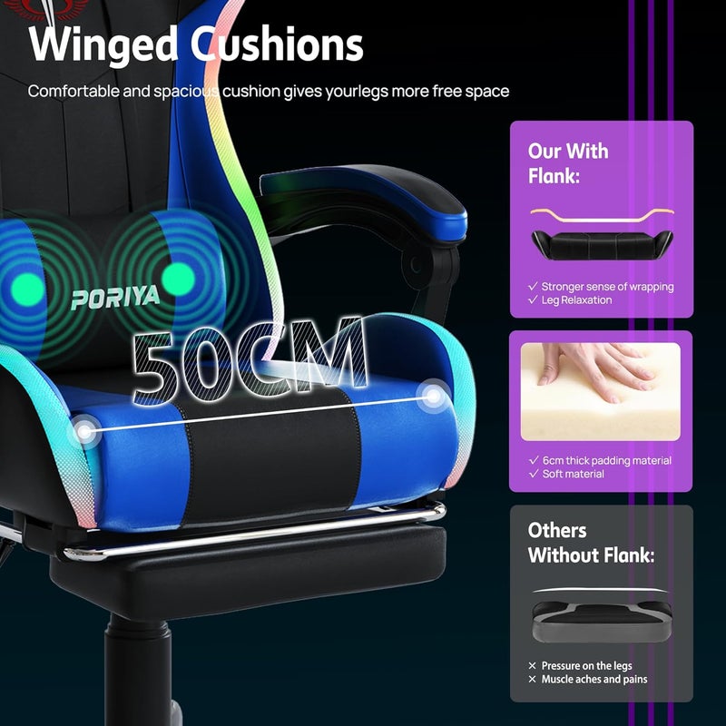 Gaming Chair with Adjustable Backrest, Ergonomic Executive Office Chair, Height Adjustable Racing Chair Maximum Gaming Experience (RED Massage&LED) - Image 4