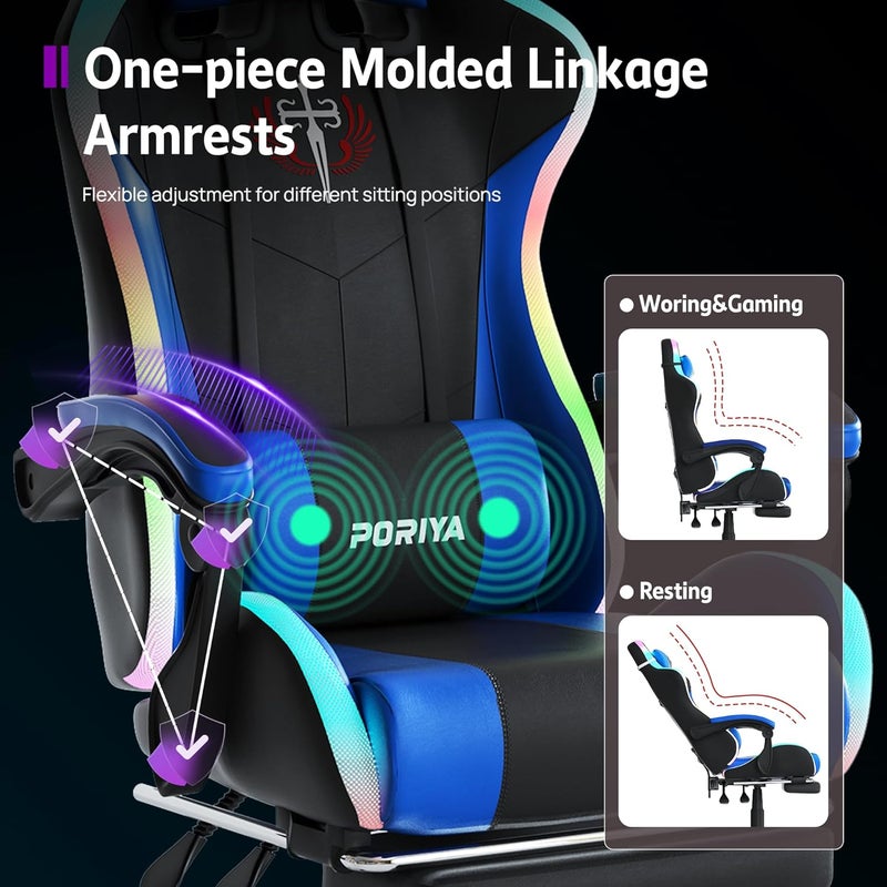 Gaming Chair with Adjustable Backrest, Ergonomic Executive Office Chair, Height Adjustable Racing Chair Maximum Gaming Experience (RED Massage&LED) - Image 5