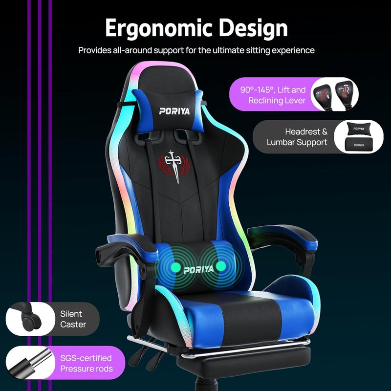 Gaming Chair with Adjustable Backrest, Ergonomic Executive Office Chair, Height Adjustable Racing Chair Maximum Gaming Experience (RED Massage&LED) - Image 3