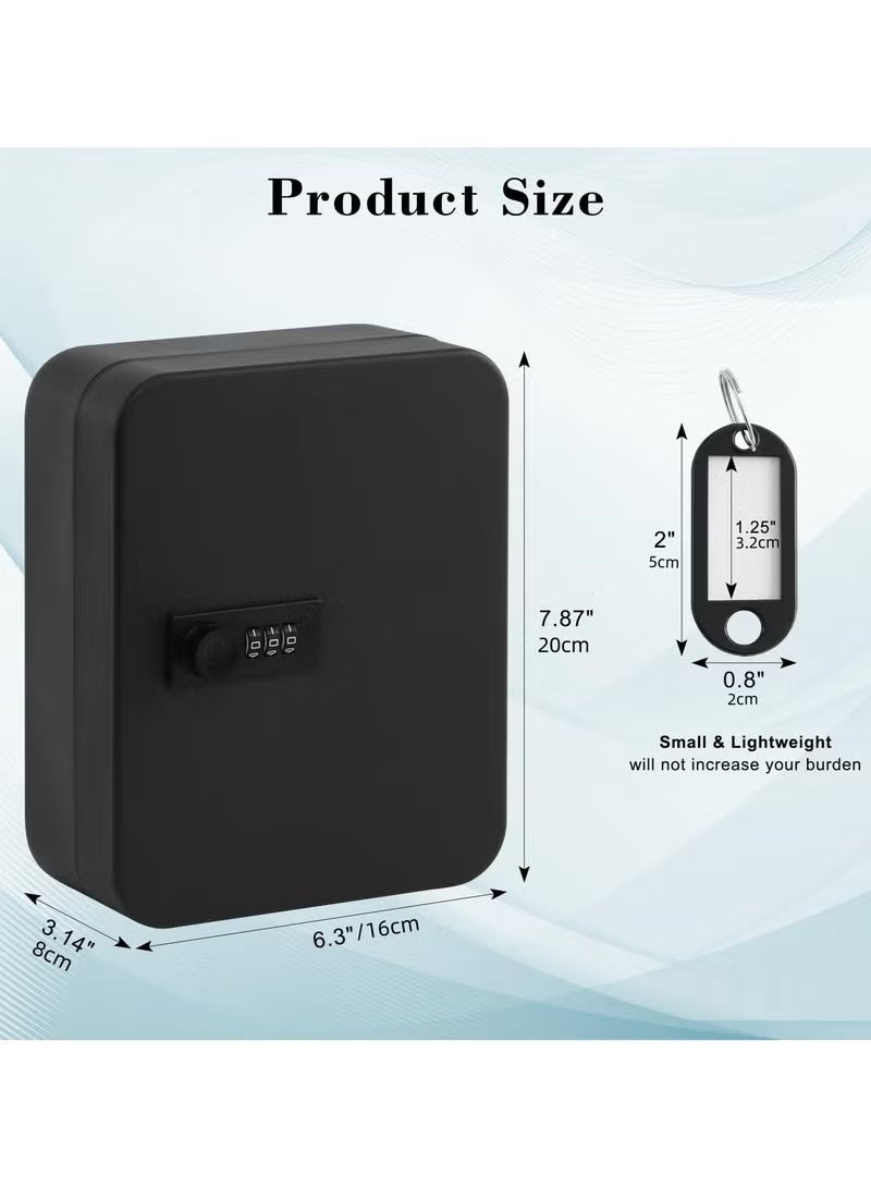 WALALLA 20-Key Digital Key Cabinet with Resettable Combination Lock - Steel Security Storage Box with Colorful Tags & Hooks, Wall Mount Key Organizer (16×8×20cm, Black) - Image 4