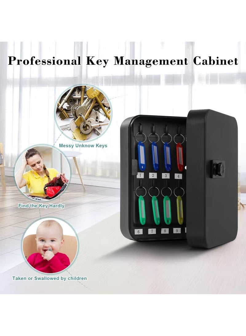 WALALLA 20-Key Digital Key Cabinet with Resettable Combination Lock - Steel Security Storage Box with Colorful Tags & Hooks, Wall Mount Key Organizer (16×8×20cm, Black) - Image 5