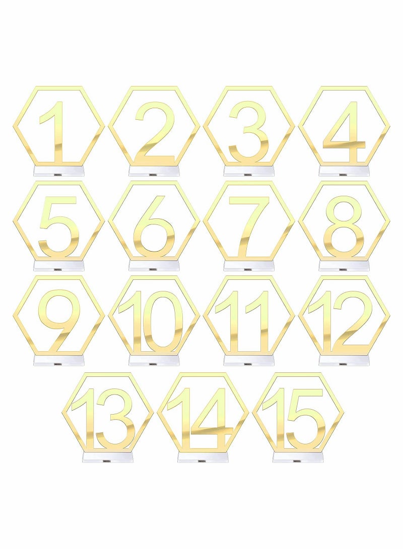 KASTWAVE 15 Pieces Table Numbers 1-15 Wedding Acrylic Table Numbers Hexagon Hollow Out Table Number - Image 1