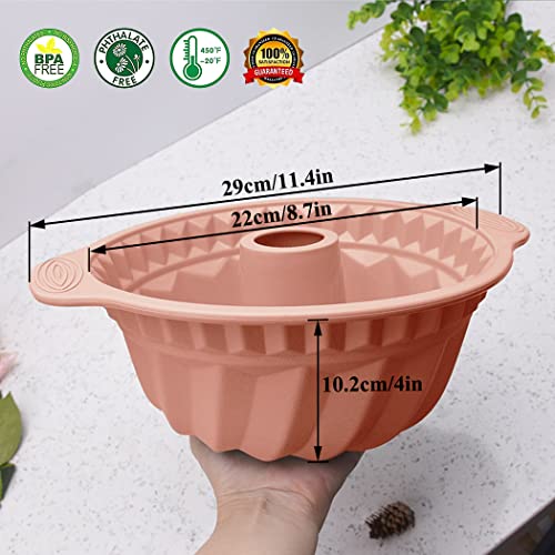Kenond 9.5 Inch Silicone Cake Pans, Non-stick Fluted Cake Pan with Sturdy Handle, Cake Baking Molds,Perfect Bakeware for Cake, Jello, Gelatin, Bread, Para Gelatinas (Pink) - Image 2