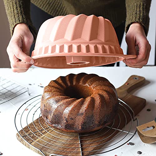 Kenond 9.5 Inch Silicone Cake Pans, Non-stick Fluted Cake Pan with Sturdy Handle, Cake Baking Molds,Perfect Bakeware for Cake, Jello, Gelatin, Bread, Para Gelatinas (Pink) - Image 4