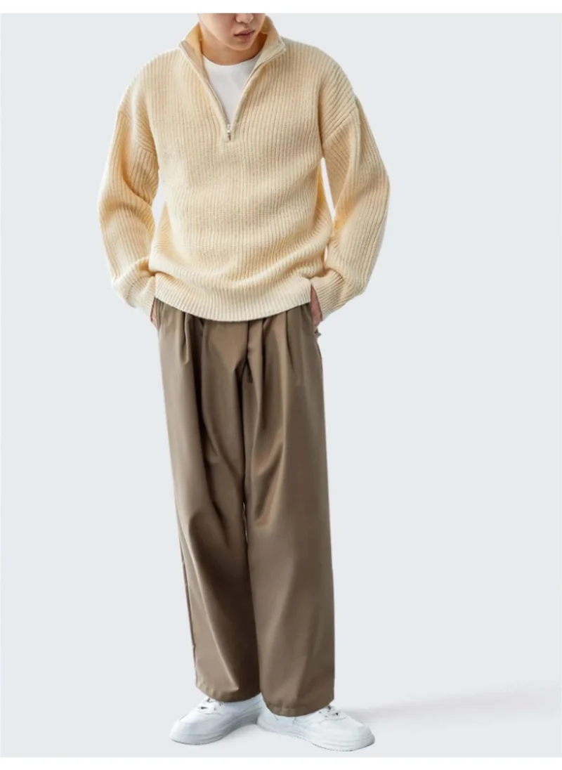 Cool Tarz Cool Style Mink Men's Oversize Zippered Fisherman's Knit Sweater