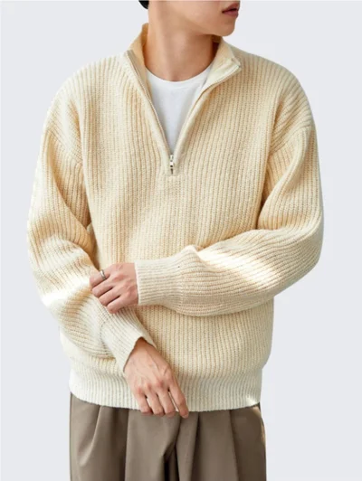 Cool Tarz Cool Style Mink Men's Oversize Zippered Fisherman's Knit Sweater