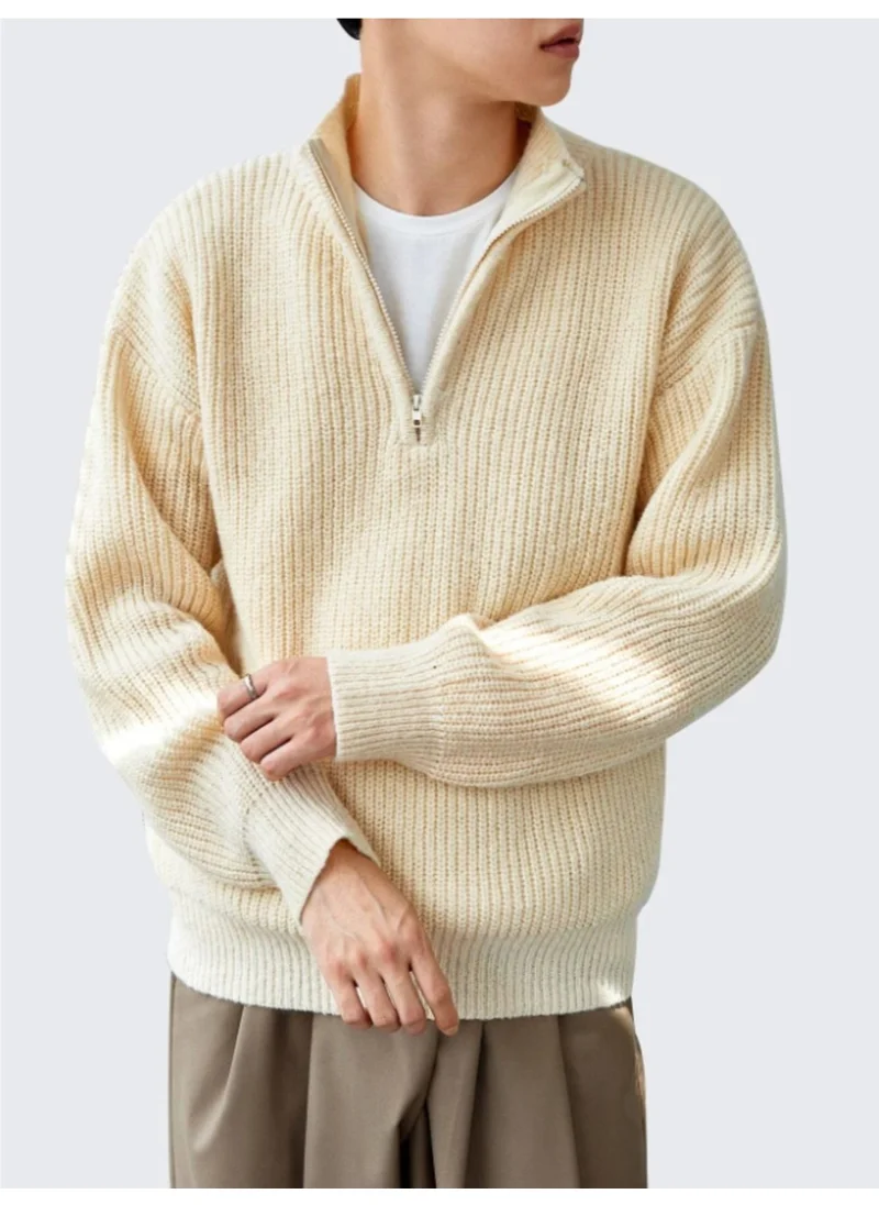 Cool Tarz Cool Style Mink Men's Oversize Zippered Fisherman's Knit Sweater