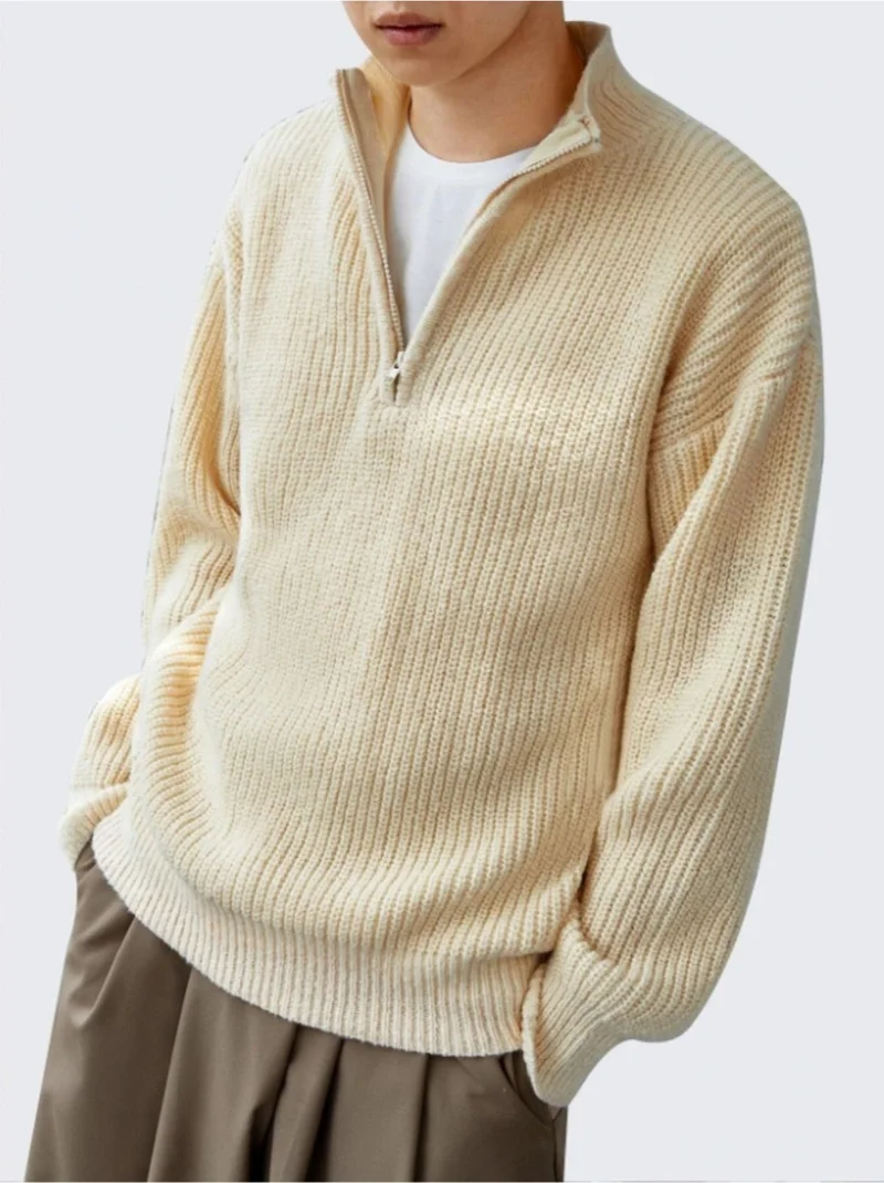 Cool Tarz Cool Style Mink Men's Oversize Zippered Fisherman's Knit Sweater