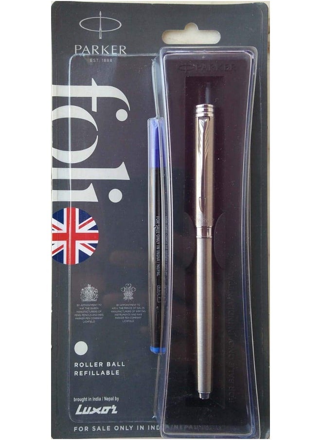 PARKER - Parker Folio Stainless Steel Roller Ball Pen Chrome Trim - Image 1