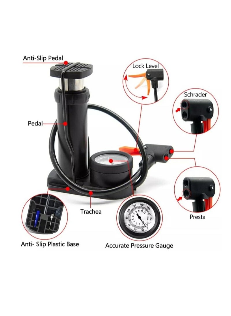 SportQ SportQ Small Bike Pump, Portable Bike Tire Pump Fit Presta & Schrader Valve Aluminum Alloy Cylinder Gas Needle Floor Pump Bike for Basketball, Football, Racing Bicycle Mountain Bike  - Image 2