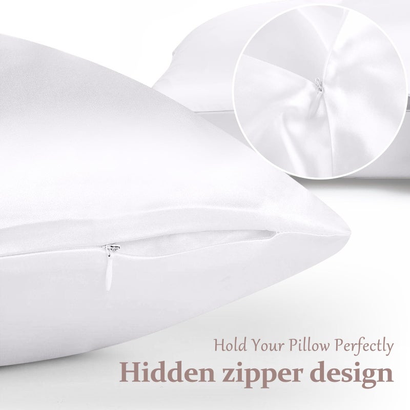 Kinself 100% Pure Silk Pillowcase for Hair and Skin, Both Sides Mulberry Silk Pillowcases with Hidden Zipper, Cooling Pillowcase 19 Momme, 600 Thread Silk Pillow Cases Standard Size, 2PCS, White - Image 5