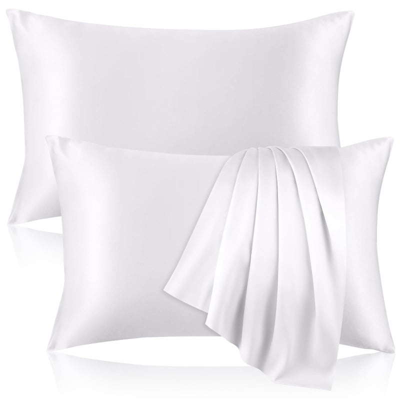 Kinself 100% Pure Silk Pillowcase for Hair and Skin, Both Sides Mulberry Silk Pillowcases with Hidden Zipper, Cooling Pillowcase 19 Momme, 600 Thread Silk Pillow Cases Standard Size, 2PCS, White - Image 1