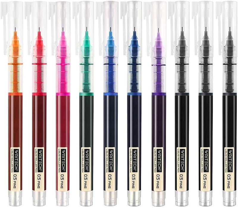 WRITECH Rolling Ball Quick Dry 0.5 mm Extra Fine Point 10 Pcs Liquid Rollerball Multicolor (Multicolor) - Image 1