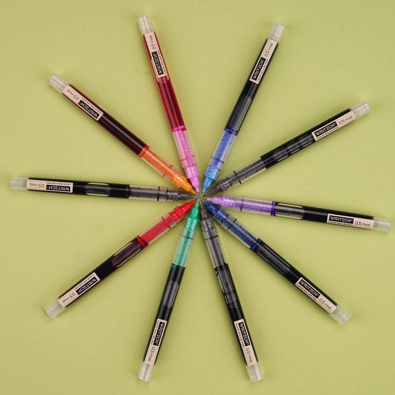 WRITECH Rolling Ball Quick Dry 0.5 mm Extra Fine Point 10 Pcs Liquid Rollerball Multicolor (Multicolor) - Image 4