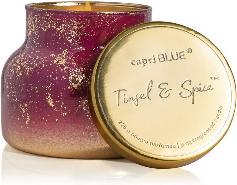 Capri Blue Glimmer Jar Candles - Luxury Holiday Scented Candles for Home - Long Lasting Soy Wax Blend - Scented Holiday & Home Decor - Tinsel & Spice Signature Petite Jar (8 oz) - Image 1