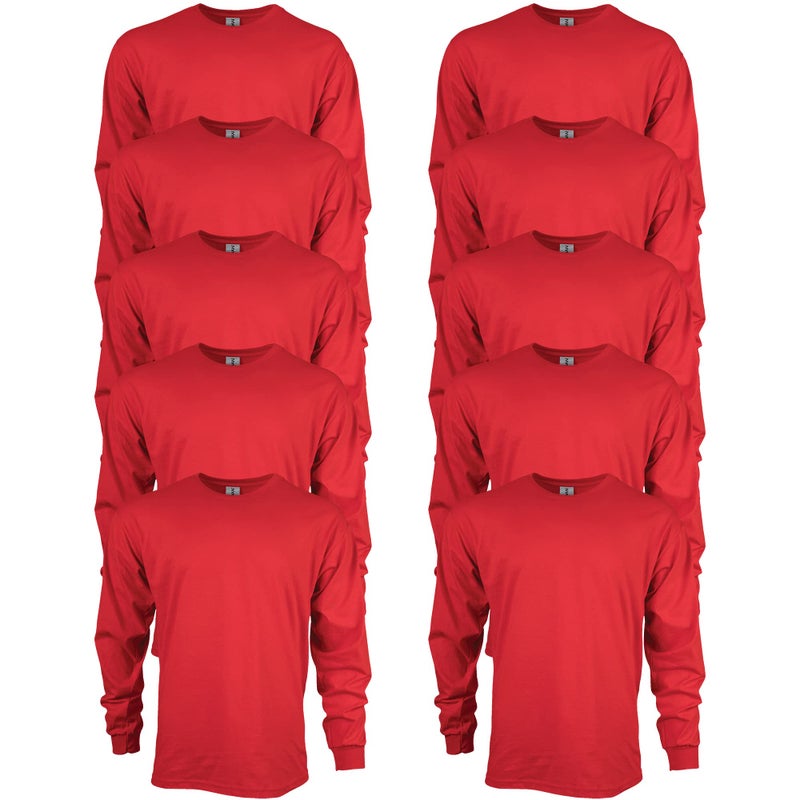 Gildan Men's Ultra Cotton Long Sleeve T-Shirt, Style G2400, Multipack, Red (10-Pack), Large - Image 1