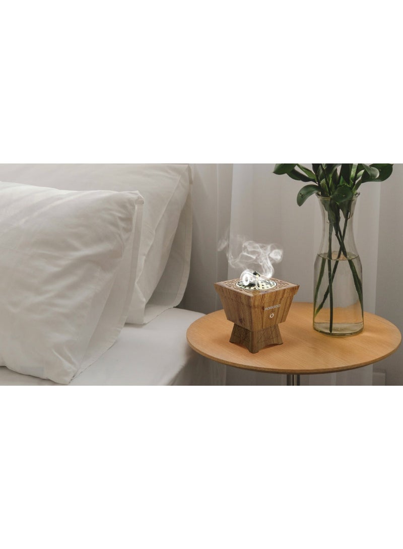 بورودو مبخرة بخور محمولة كلاسيكية من لايف ستايل بلمسة نهائية خشبية / شحن من النوع C / تسخين سريع / جلسة احتراق كاملة / بخور على الطراز الكلاسيكي / ميزة أمان الإيقاف التلقائي / تشغيل هادئ للغاية / 17 جلسة بخور كاملة لكل شحنة كاملة - لون بني بحبيبات خشبية - Image 2