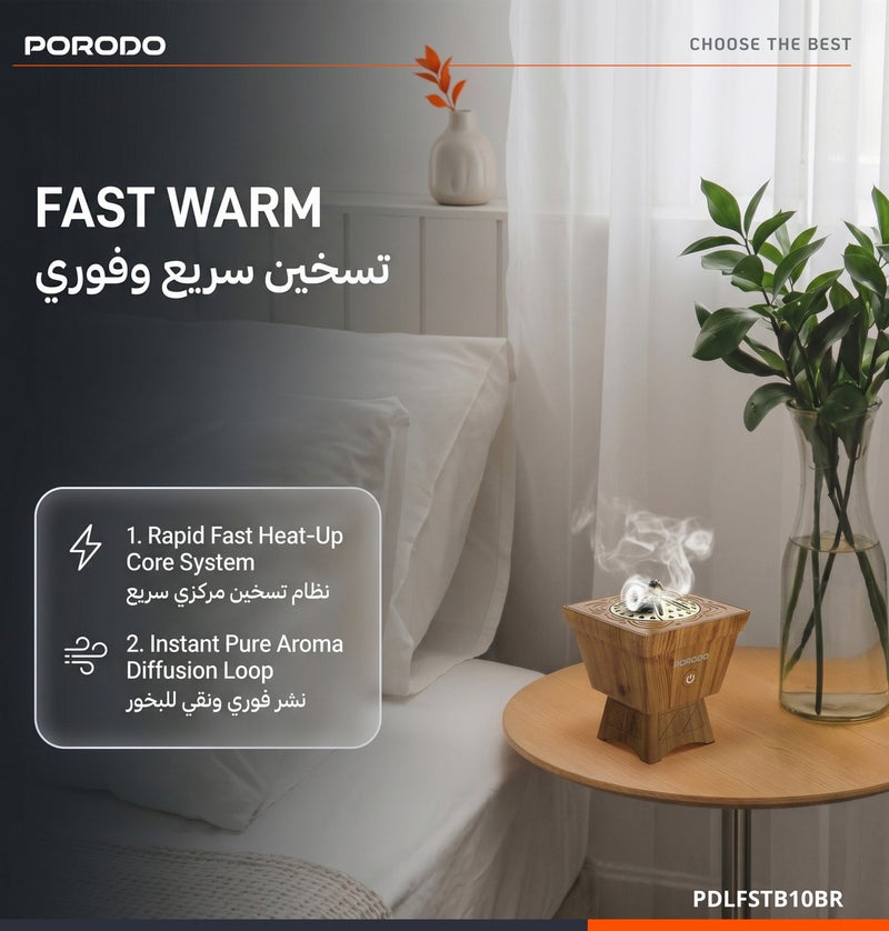 بورودو مبخرة بخور محمولة كلاسيكية من لايف ستايل بلمسة نهائية خشبية / شحن من النوع C / تسخين سريع / جلسة احتراق كاملة / بخور على الطراز الكلاسيكي / ميزة أمان الإيقاف التلقائي / تشغيل هادئ للغاية / 17 جلسة بخور كاملة لكل شحنة كاملة - لون بني بحبيبات خشبية - Image 2