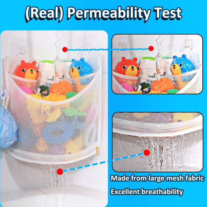 KPH Bath Toy Organizer, Large Capacity Corner Hanging with Mesh bath toy storage, Quick Drying - Image 4