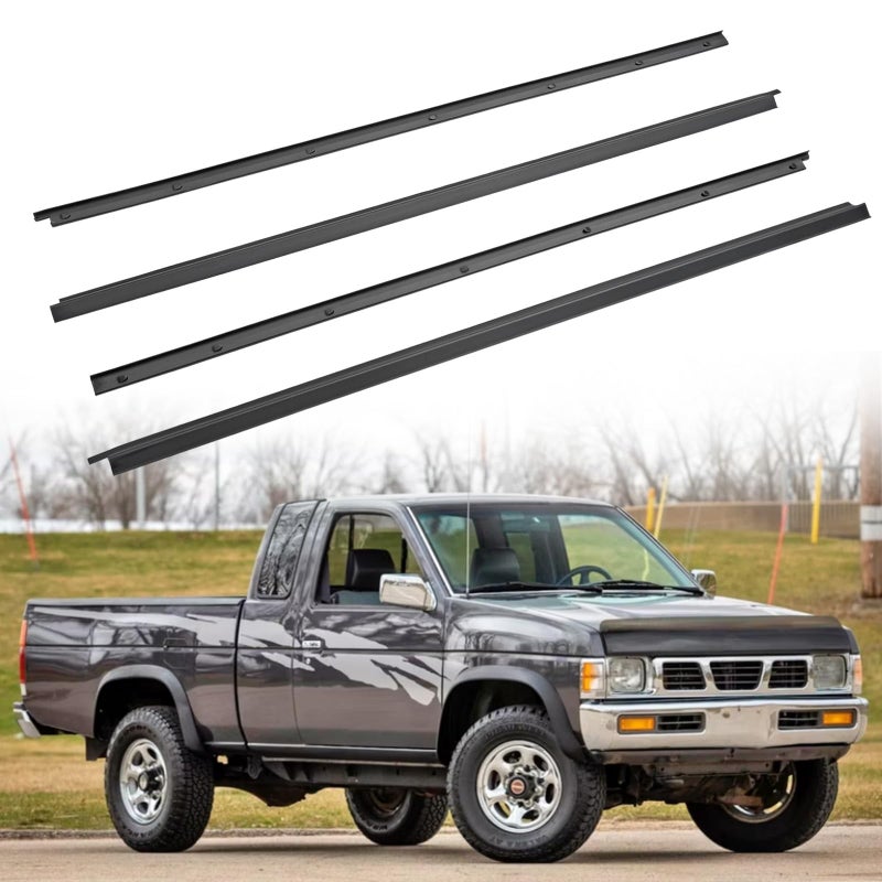 4 Pcs Black Car Outer Inner Door Window Moulding Trim Weatherstrip Seal Belt Compatible with Nissan Vehicle 19861994 Pickup D21 Hardbody Replace8082001G00 8082101G00 8083401G00 8083501G00