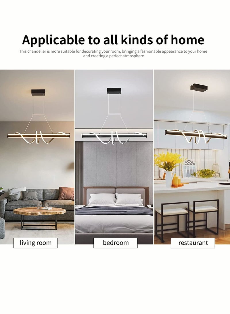 Haikomin Modern Chandelier 55w Adjustable Led Remote Control Linear Kitchen Light Wave Chandelier - Image 5