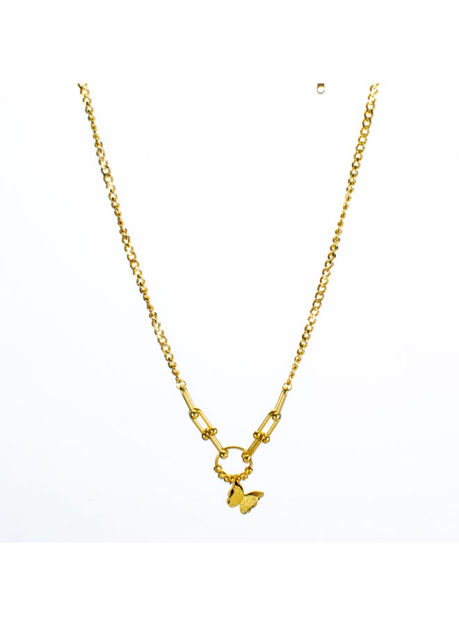 Golden Stainless Steel Butterfly Pendant Necklace