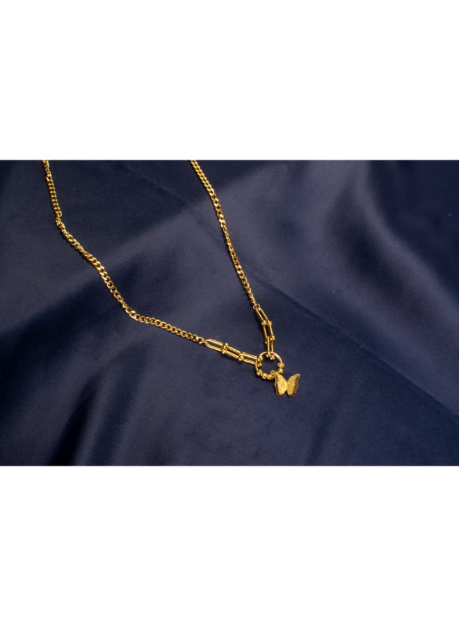 Golden Stainless Steel Butterfly Pendant Necklace
