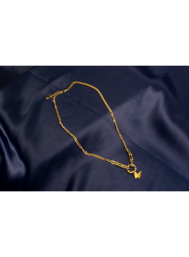 Golden Stainless Steel Butterfly Pendant Necklace