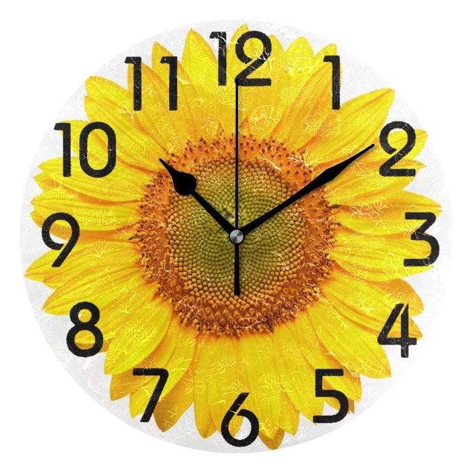 3D BEAUTIFUL LIFELIKE BIG SUNFLOWER PRINT ROUND WALL CLOCK 95 INCH BATTERY OPERATED QUARTZ ANALOG QUIET DESK CLOCK FOR HOMEOFFICESCHOOL