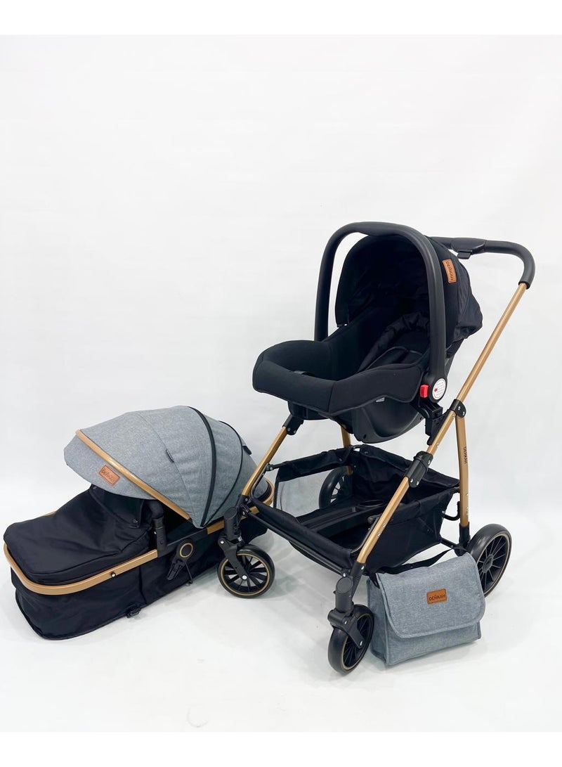 ضحكة  طقم السفر 4-في-1 من DEHKAH – عربة، سرير هزاز، مقعد سيارة وشنطة أنيقة للأم - Image 2