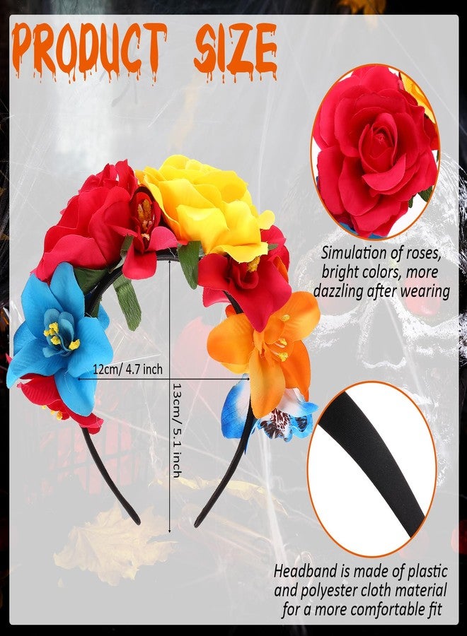 Xinnun 18 Pcs Mexican Rose Flower Crown Headband Easter Mardi Gras Headpiece Cosplay Headgear for Party - Image 2
