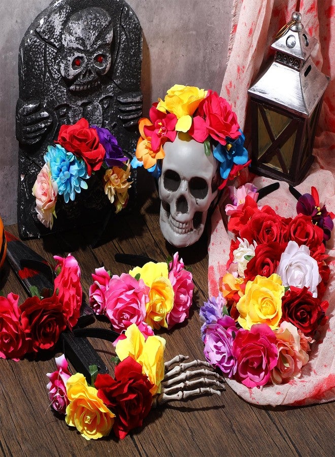 Xinnun 18 Pcs Mexican Rose Flower Crown Headband Easter Mardi Gras Headpiece Cosplay Headgear for Party - Image 3