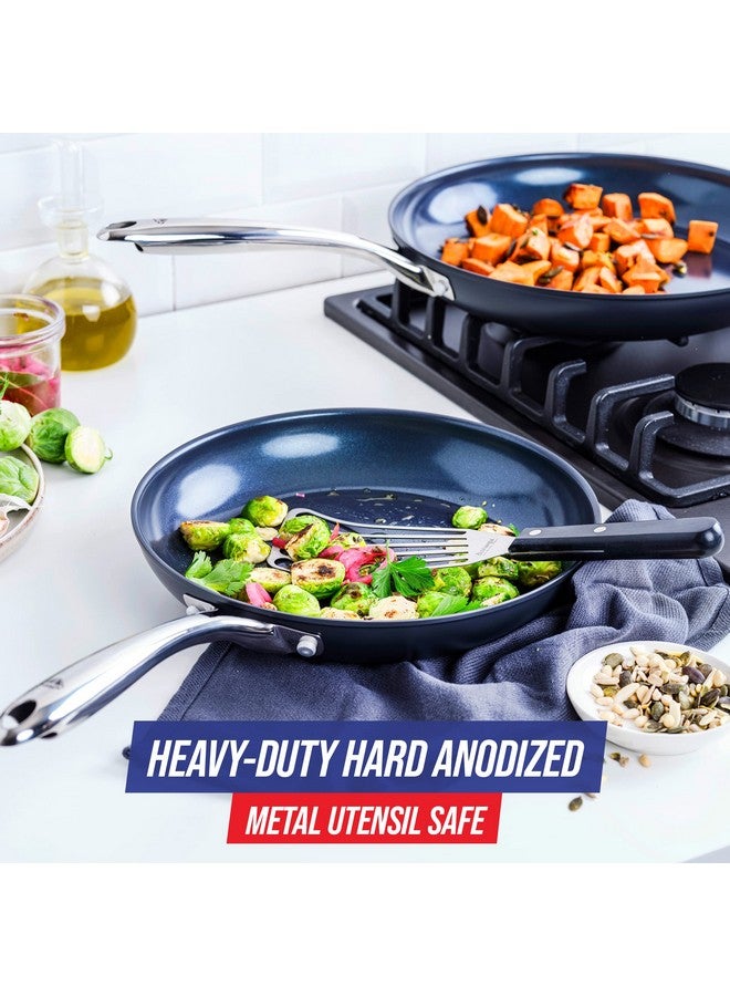 Blue Diamond Cookware 10" and 12" Skillet Frying Pan Set, Hard Anodized Healthy Ceramic Nonstick PFAS & PFOA-Free, Dishwasher & Oven Safe, Even Heating, Metal Utensil Safe, Warp Control, Grey - Image 2