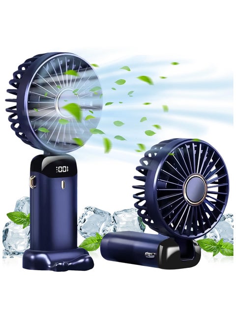 Portable Handheld Fan, 6000mAh USB Rechargeable Personal Fan, 5 Speeds 90° Foldable Mini Desk Fan with Led Digital Display, Multi-Function USB Fan for Outdoor Indoor