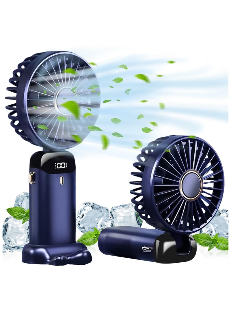 Portable Handheld Fan, 6000mAh USB Rechargeable Personal Fan, 5 Speeds 90° Foldable Mini Desk Fan with Led Digital Display, Multi-Function USB Fan for Outdoor Indoor